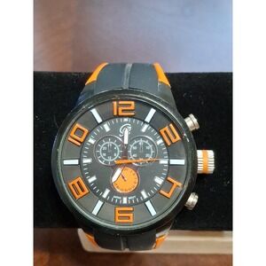 Charles Raymond Mens 48mm Orange & Black Silicone Fashion Sports Watch. Pre-worn